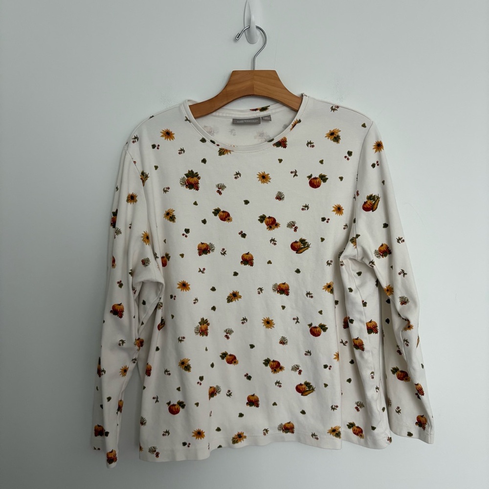 Croft & Barrow Womens Shirt Fall Festive Floral Print Long Sleeve 100% Cotton